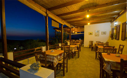 The outdoor hall of Galini Restaurant in Milos Greece